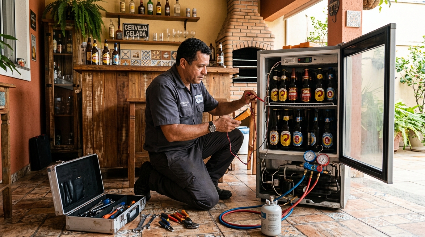 Recarga de gás refrigerante em cervejeira em atendimento em Uberlândia‑MG