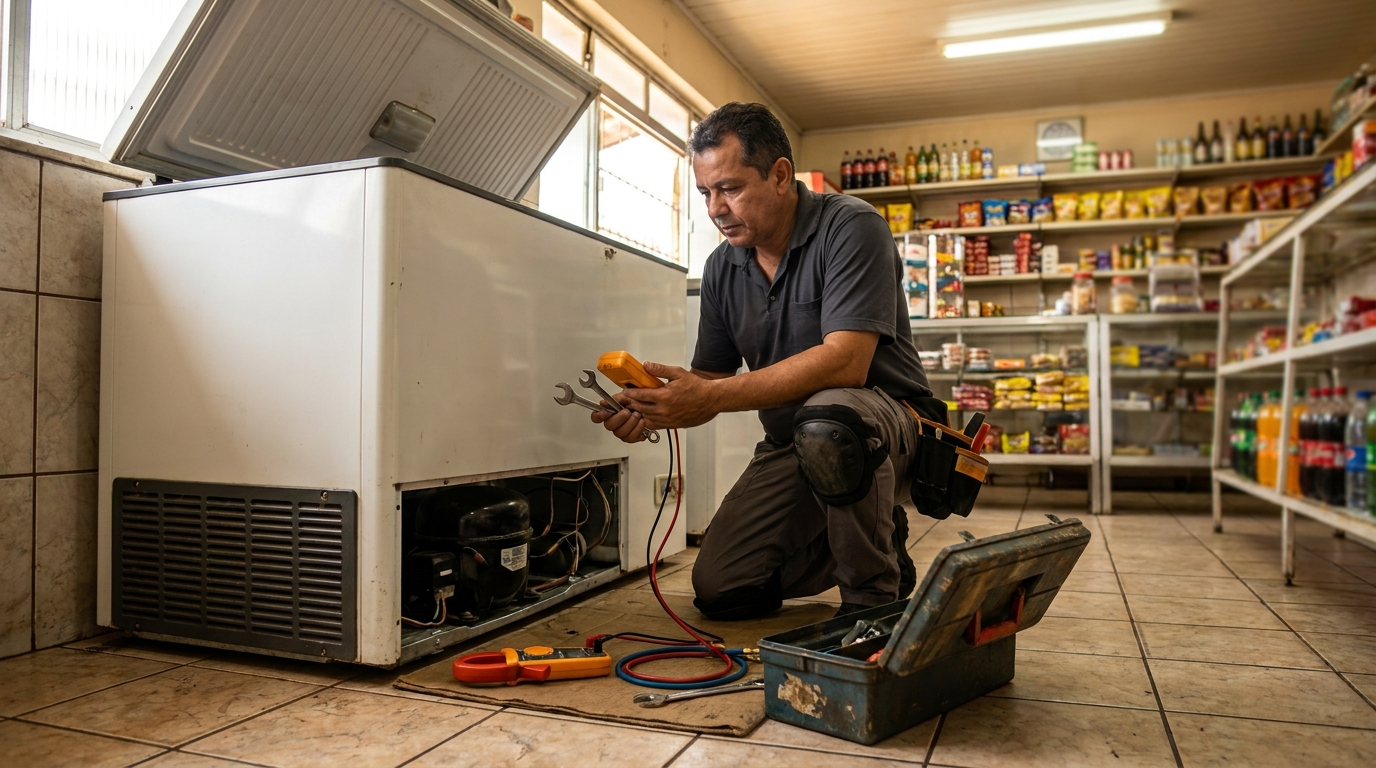 Técnico de conserto de freezer em residência no Aclimação, Uberlândia‑MG