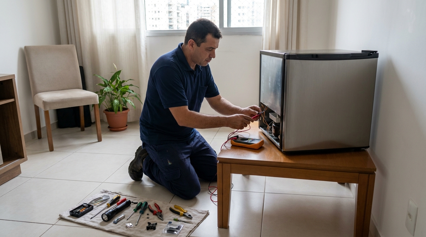 Técnico de conserto de frigobar em residência em Santo Inácio, Uberlândia‑MG